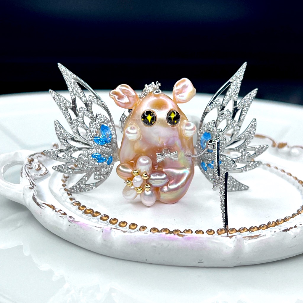 Handmade Big Freshwater Flameball Pearl Character Flower Detachable Pendant 68$